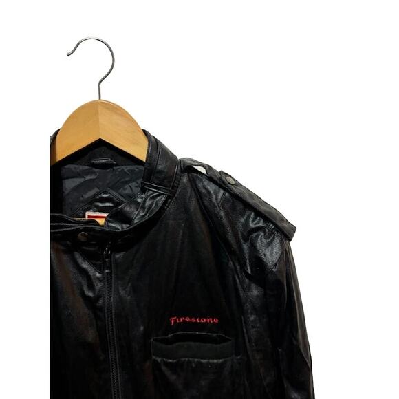 Vintage Firestone jacket bomber black VTG car racing coat sz L Swingster - Picture 4 of 8